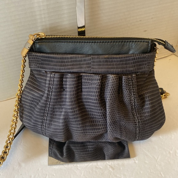 EUC. B. Makowsky navy blue leather snake, print shoulder bag bless U. - Picture 1 of 12